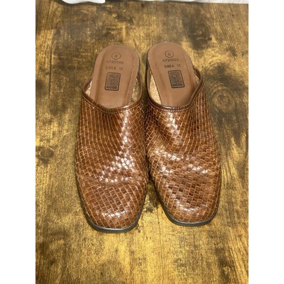 VTG 90s Y2K Faded Glory Women’s 8 Brown Woven Leather Heeled Mules Boho Retro - Picture 5 of 13